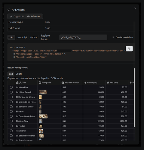 Request in a grid view