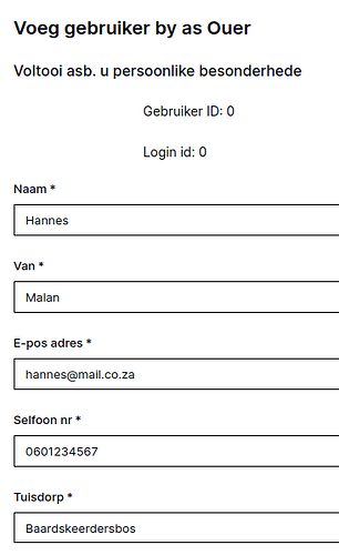 Parent's completed form