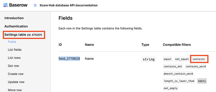 Baserow Settings Table & Field & Filter used.png