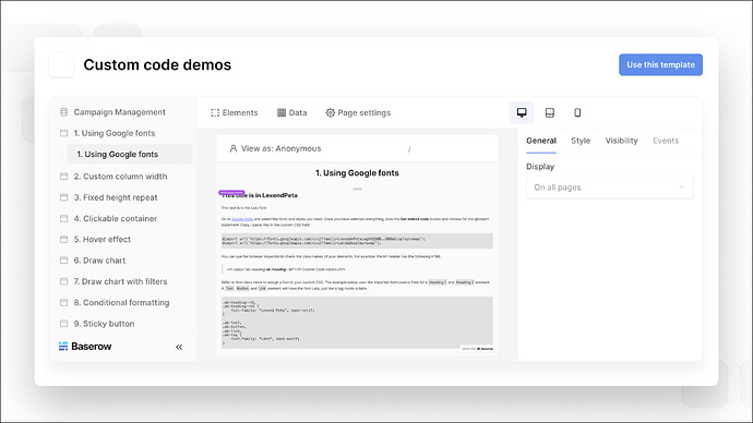 Custom code template